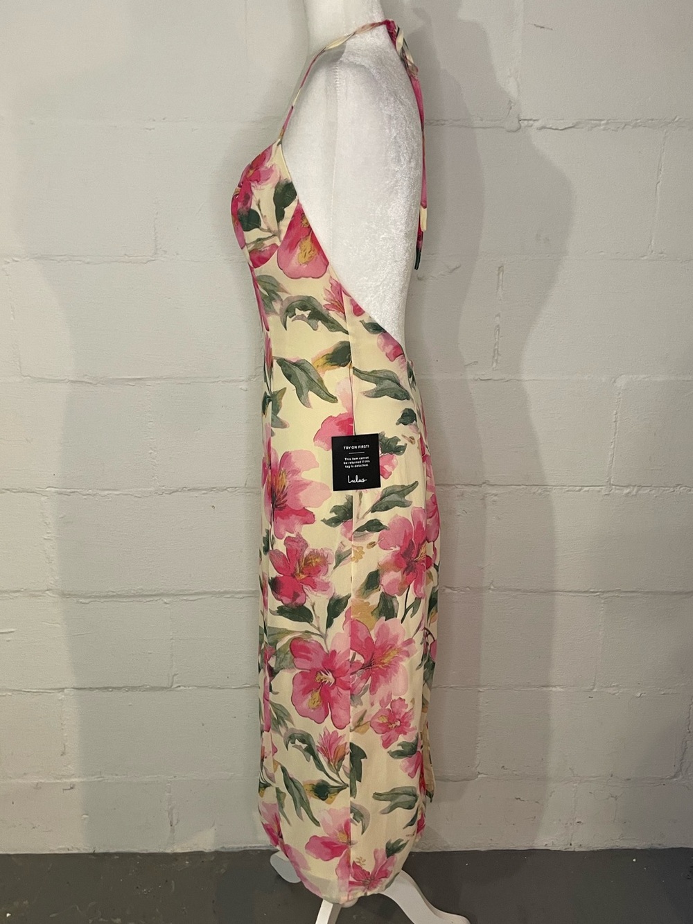 Lulu's Pink Floral Slip Midi Dress on Cream - Picture 3 of 5